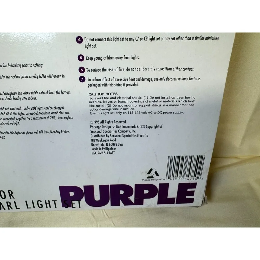 Vintage 1998 Purple Pearl Bulb Lights New In Package Tested And Working